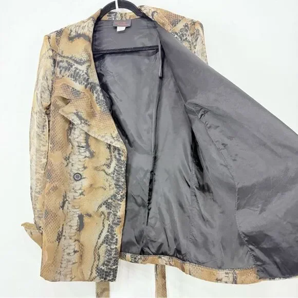 New York Extremes Black Taupe Snake Print Double Breasted Sheer Sleeve Blazer - Picture 12 of 16